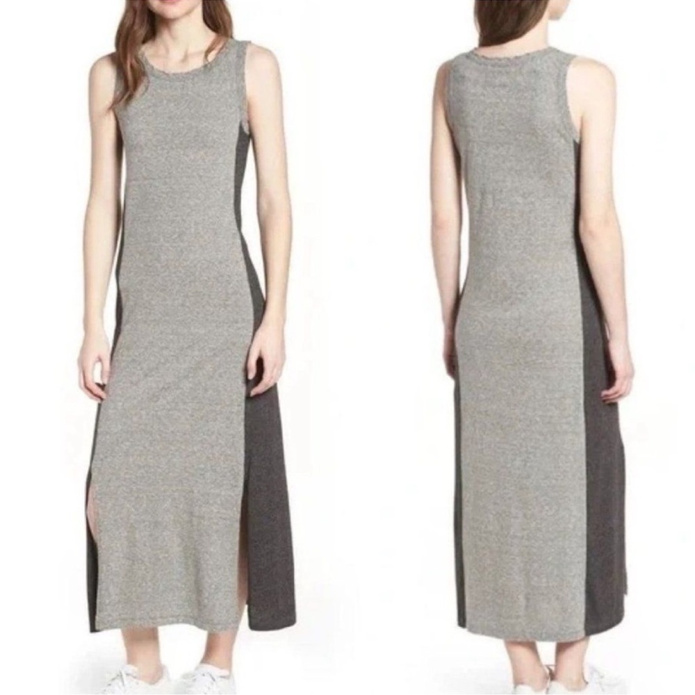 CURRENT/ELLIOTT Sleeveless Knit Two-Tone Gray T-shirt Maxi Dress w Side Slits